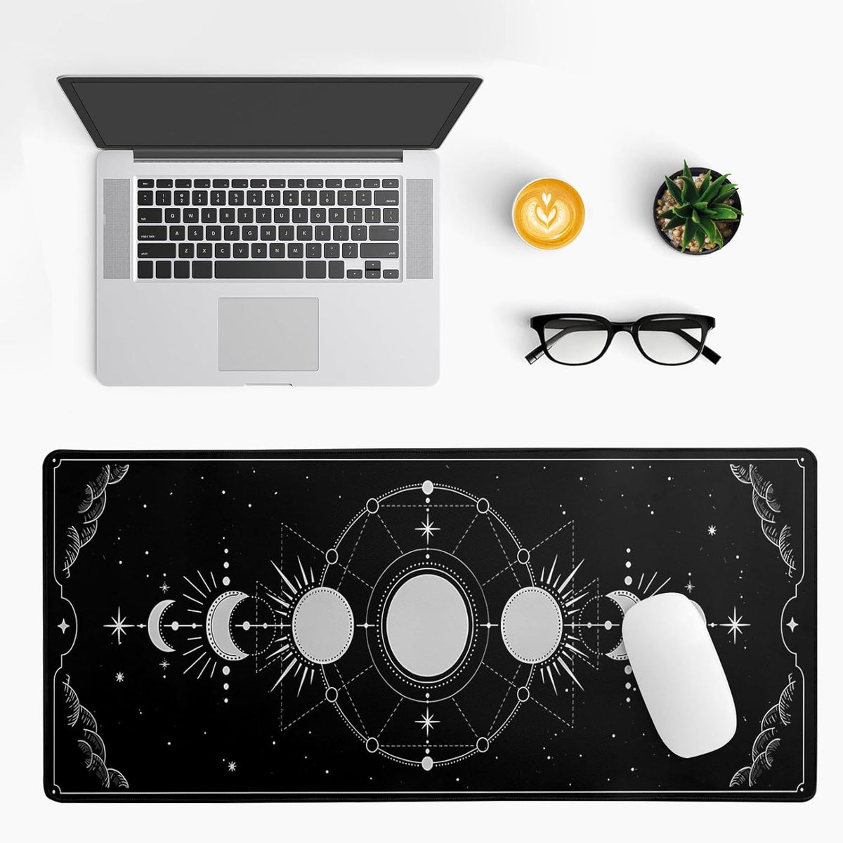 Sun Moon Gaming Mouse Pad Black Large Mouse Pad for Keyboard and Mousepad Desk Mat with 3mm Non-Slip Base and Stitched Edge for Gaming and Office Computer Mat Protector Mat 31.5x11.8 Inch