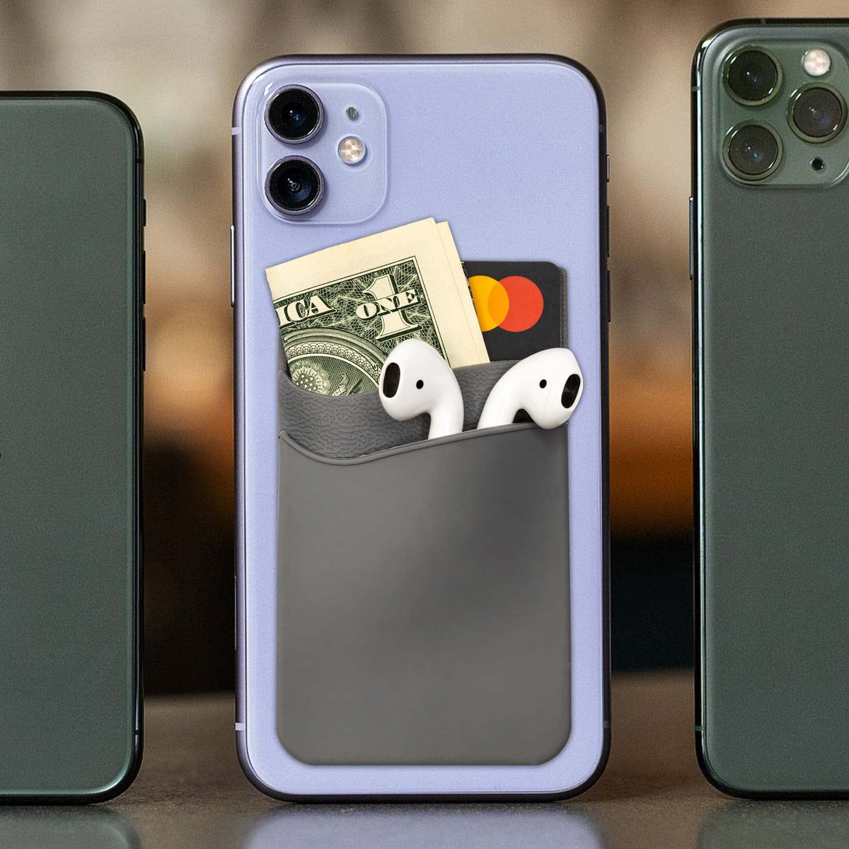 Silicone Phone Card Holder Pocket, Stick On Wallet, Adhesive Credit Card Pouch, Compatible with iPhone & Samsung Galaxy - Black