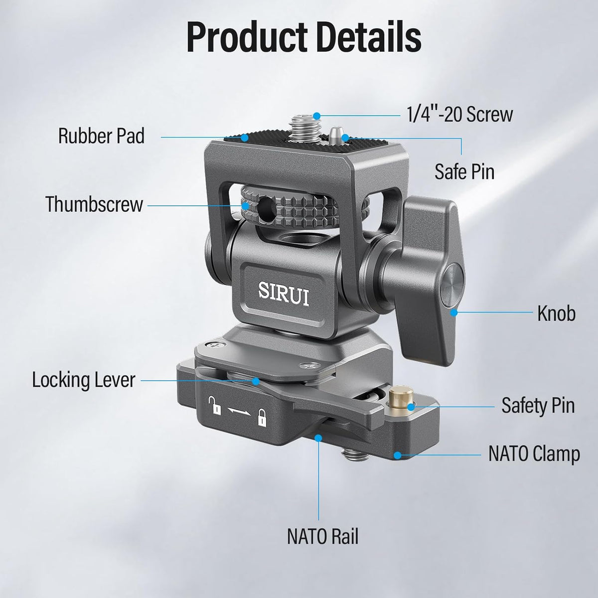 SIRUI Camera Monitor Holder with NATO System Mount, 360° Swivel and 180° Tilt for 5” and 7” Monitors, AM-MTN