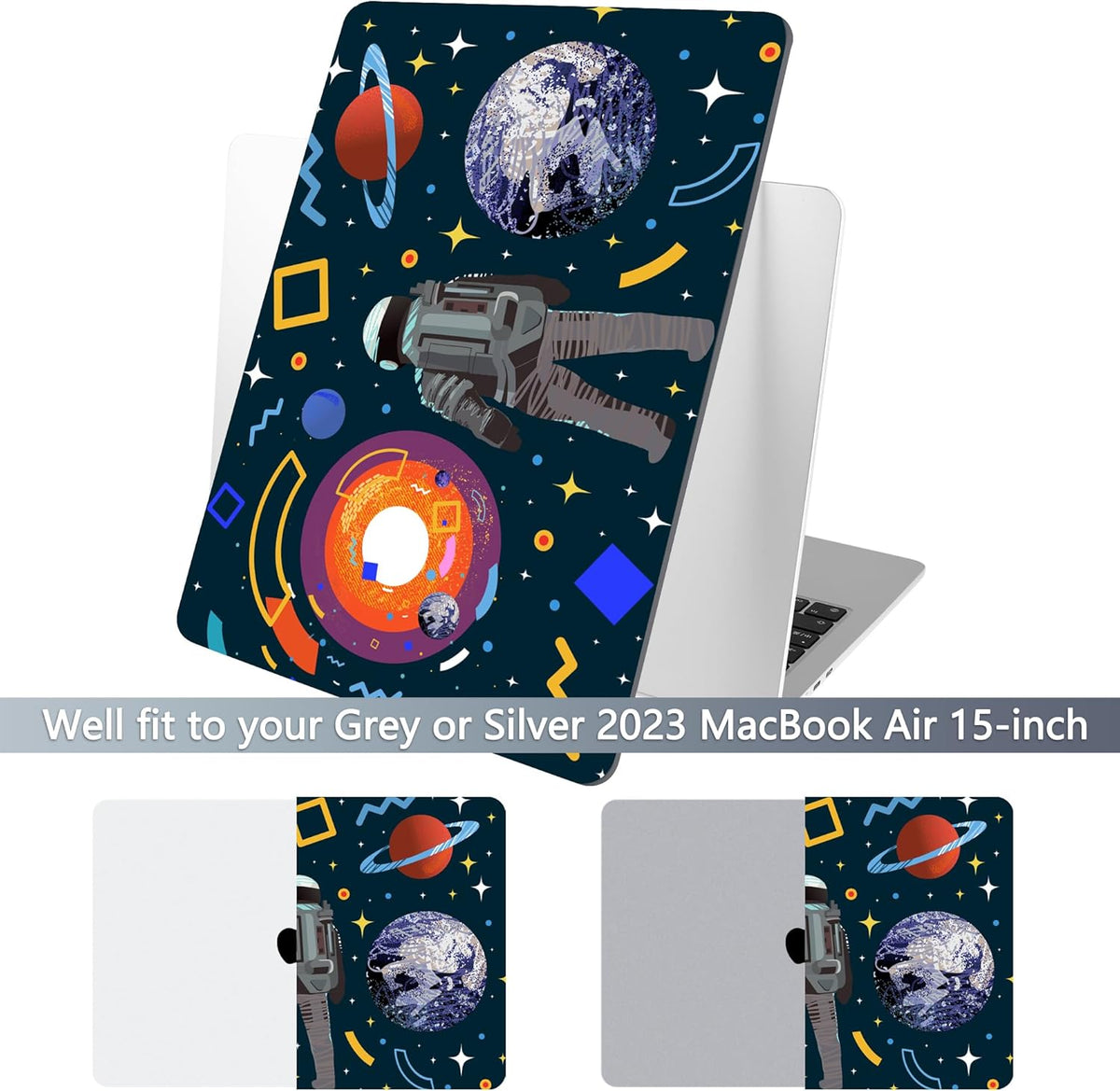 Batianda Premium Case for New MacBook Air 15 inch 2025 M4 2024 2023 with M3 M2 Chip Model A3241/A3114, Designed Protective Plastic Hardshell & Keyboard Cover & Screen Protector, Astronaut Planet
