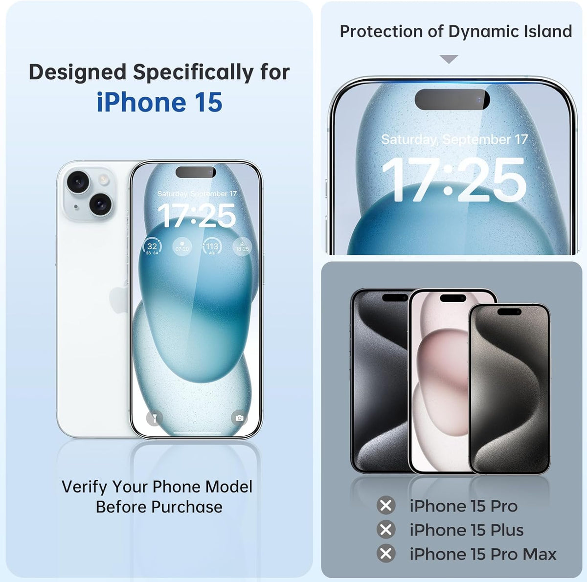 SYNCWIRE iPhone 15 Screen Protector [6.1 inch] - 3 Pack, HD Clear, Shatterproof, Scratch Resistant, Easy Install,