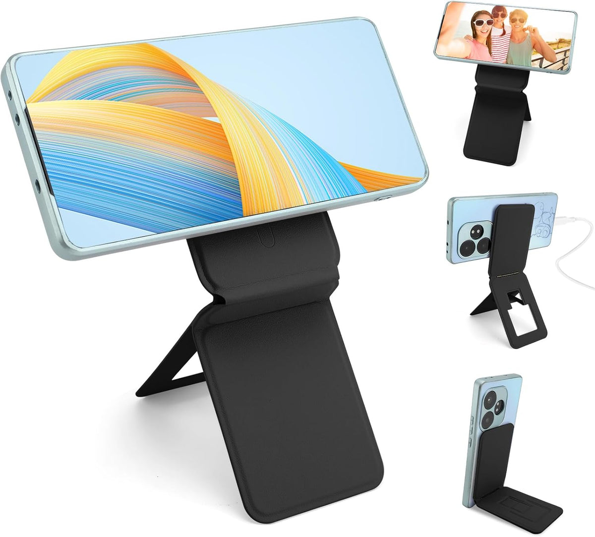 Phone Stand, Foldable Magnetic Phone Tripod, Angle Adjustment & Strong Magnets PU Leather Phone Stand, Compatible with All Smart Phone 16/15/14/13/12 (Black)