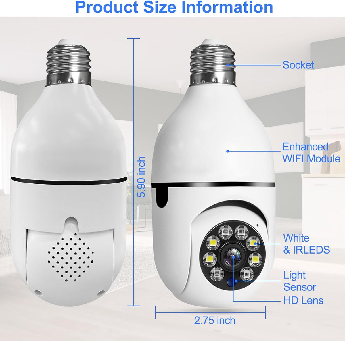 Light Bulb Camera 2 Pack, 5g Dual Band WiFi 6 Light Bulb Camera, 2.4G/5G Home Security Socket Camera, 360 Degree