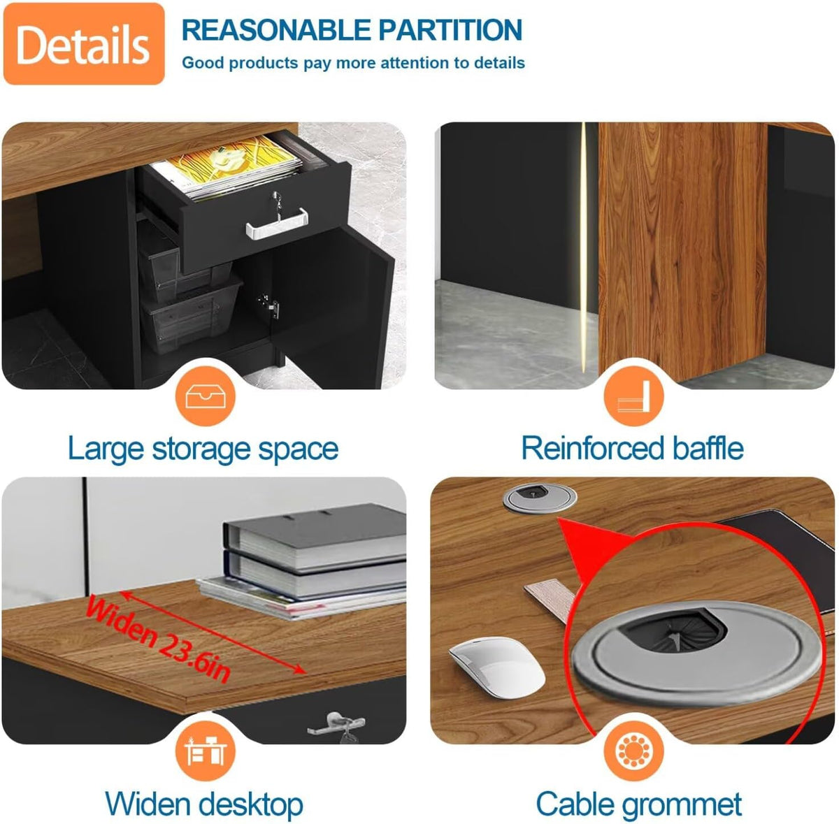 Reception Desk with Counter Modern Checkout Counter with Lockable Drawer Keyboard Tray Receptionist Desk for Office Salon Reception Table R Left 71inch/180cm