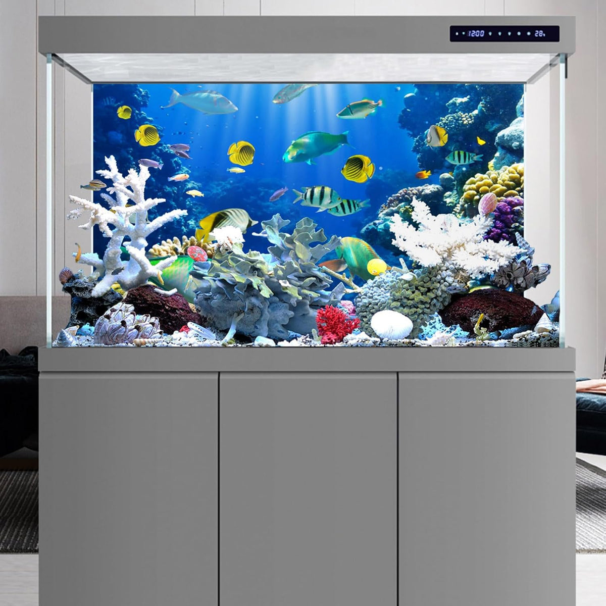 YongFoto 72x18 Inches Tropical Fish Terrarium Background, Deep Sea Marine Coral Polyester Aquarium Backdrop