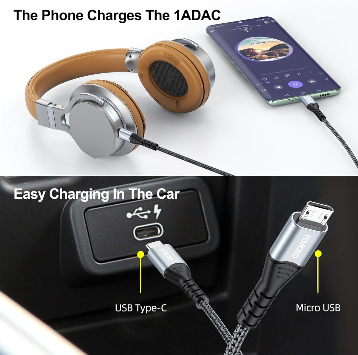 FEMORO USB C to Micro USB Cable 6ft, Adapter for OTG Data Transfer & Charging, USB-C Type C to Micro USB