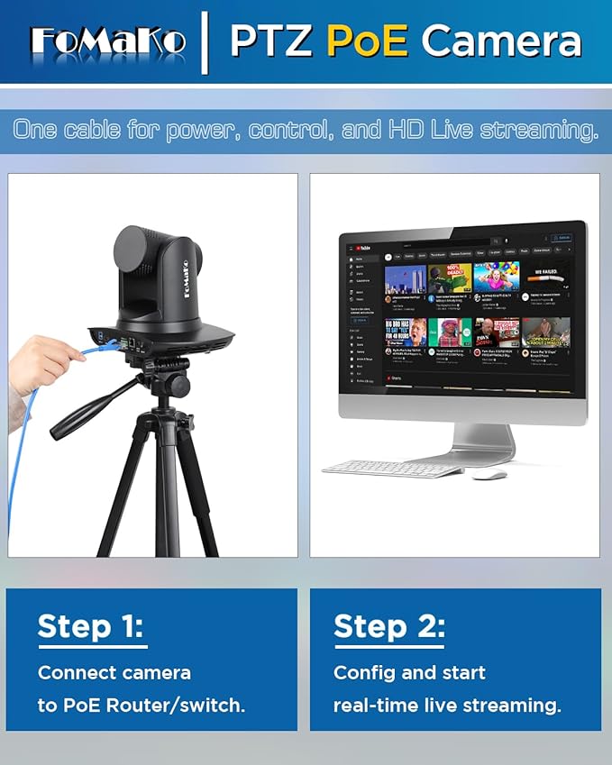 FoMaKo HDMI PTZ Camera AI Auto-Tracking Gen 3 20x Optical Zoom IP USB3.0 HDMI Camera for Church Services Worship EducationFMK12UH Pro(20x)-BBlack Color