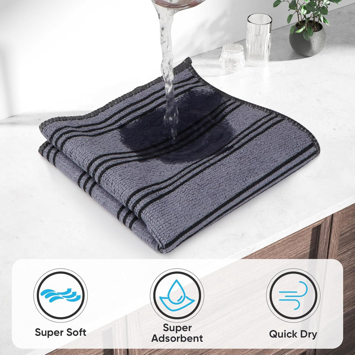 HOMEXCEL Microfiber Cleaning Cloth, Kitchen Towels 12 Pack, Lint Free, Scratch-Free, Highly Absorbent, Reusable Dish Towels for Kitchen and Household
