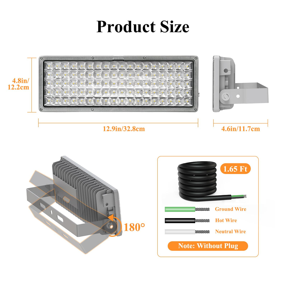 Kekeou 100W LED Flood Lights Outdoor 14000LM Arena Lights 6500K Stadium Lights IP67 Waterproof Exterior Parking Lot Light for Basketball Court Yard