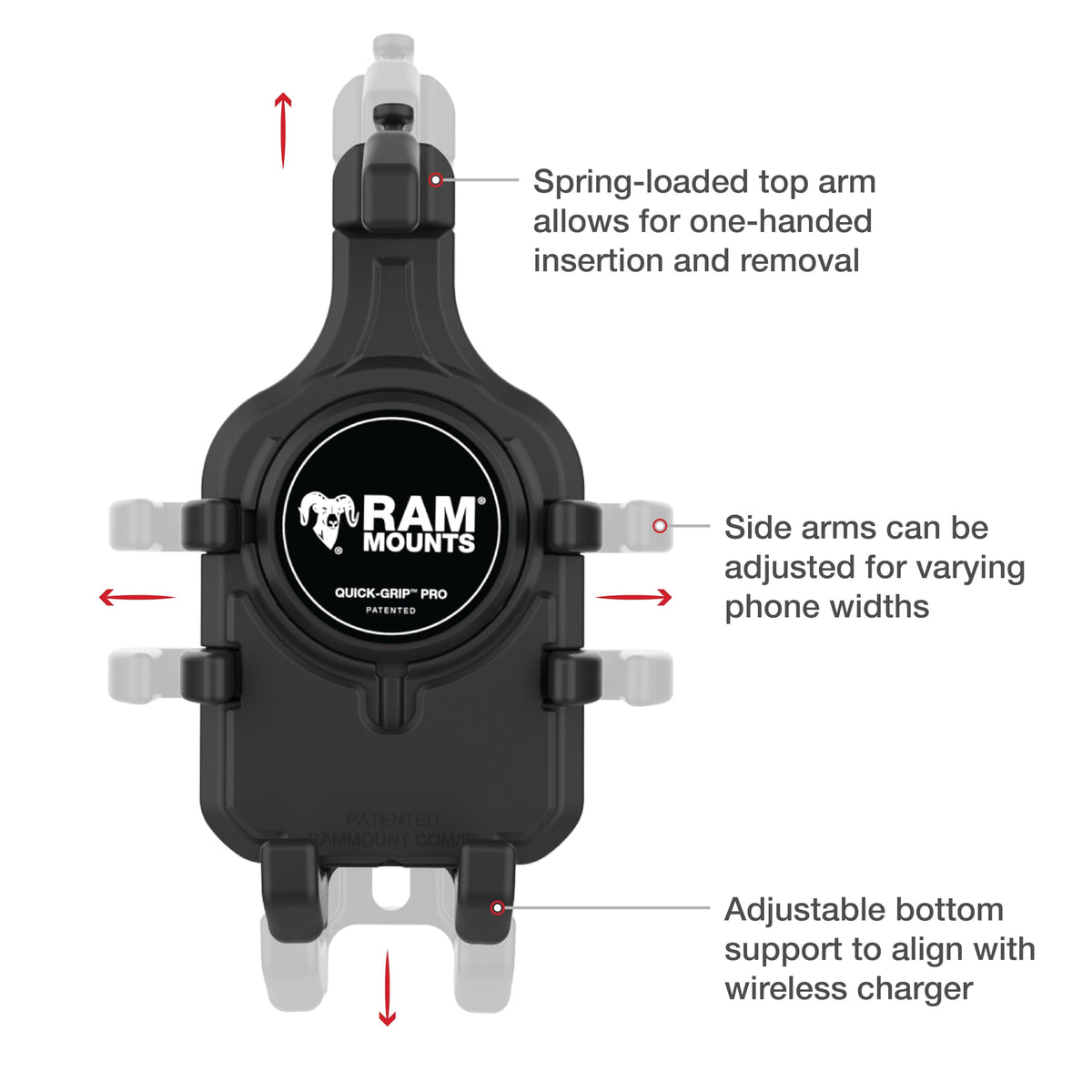 RAM MOUNTS Quick-Grip Pro Motorcycle Phone Holder with Vibration Damper, B Size 1" Ball Mount for Smartphones & GPS Devices, RAM-HOL-PD5BVU