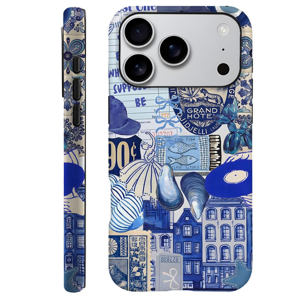Compatible With Iphone 17 Pro,Durable & Shockproof Phone Case Cover Design - Blue Ocean Beachy Collage