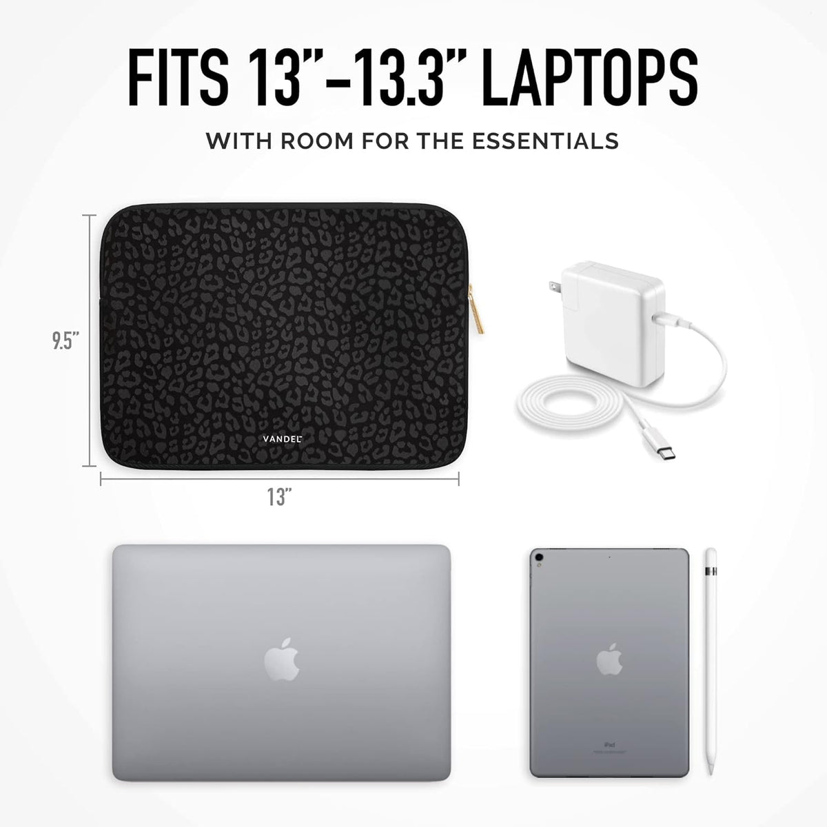 Vandel MacBook Air 13 inch Laptop Sleeve, Fits 13-13.3 inch Laptops: Neoprene MacBook Air & Pro Case, Chromebook, HP Soft Cover | Thin Computer Carrying Bag, Black Leopard Mac (M1 & M2) Pouch
