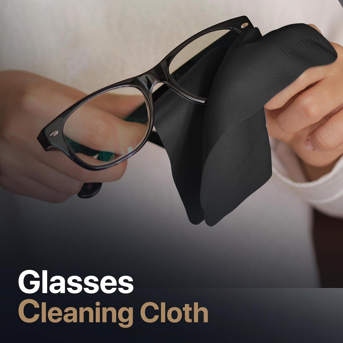 Kuzy 3 Pack Premium Microfiber Cleaning Cloth - Large Reusable Cloth for Glasses, Screens, MacBook Laptops, TVs, and Electronics - Scratch-Free, Lint-Free Cleaner, 3 Pack - Black