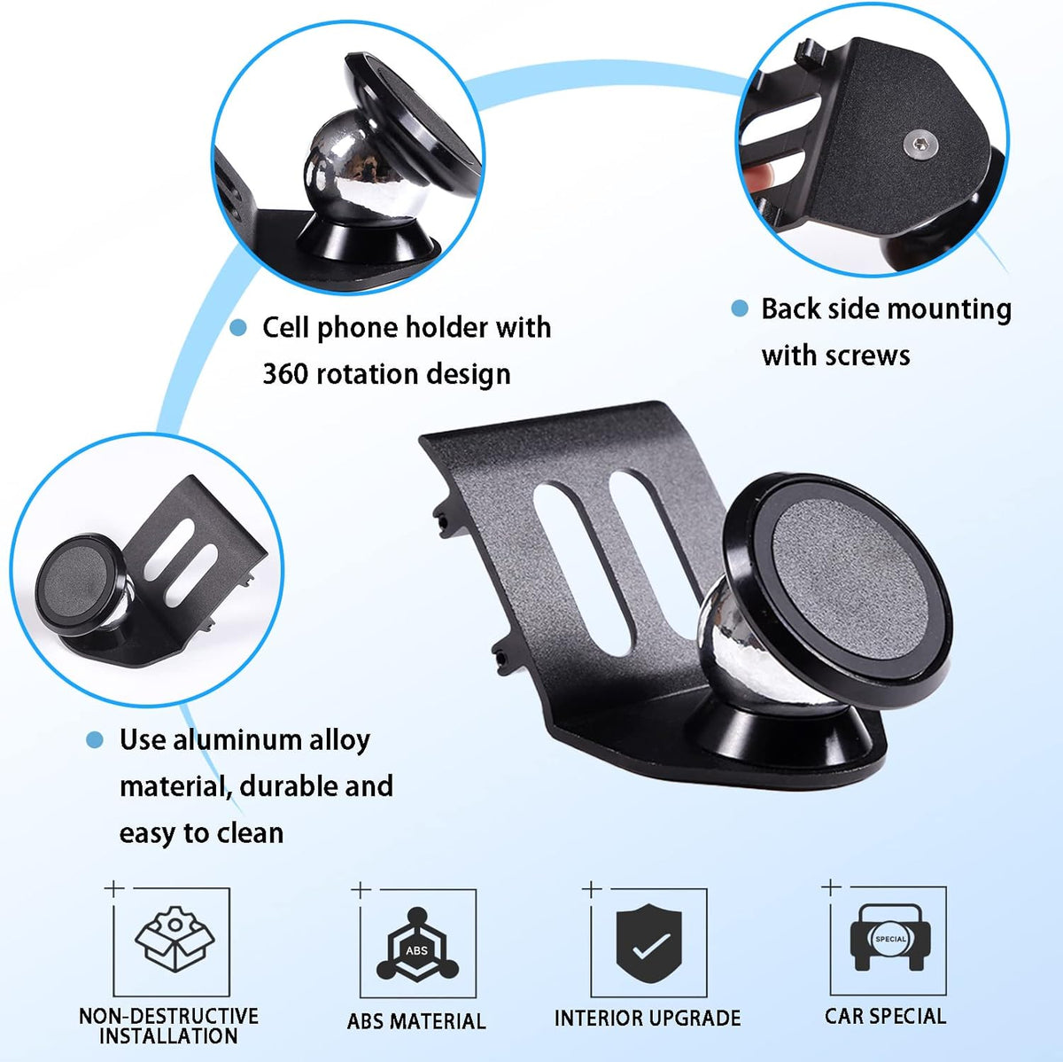 Car Phone Mount for Fiat 500 2010-2015, Retractable Dashboard Hands-Free Holder, Black (A Style)