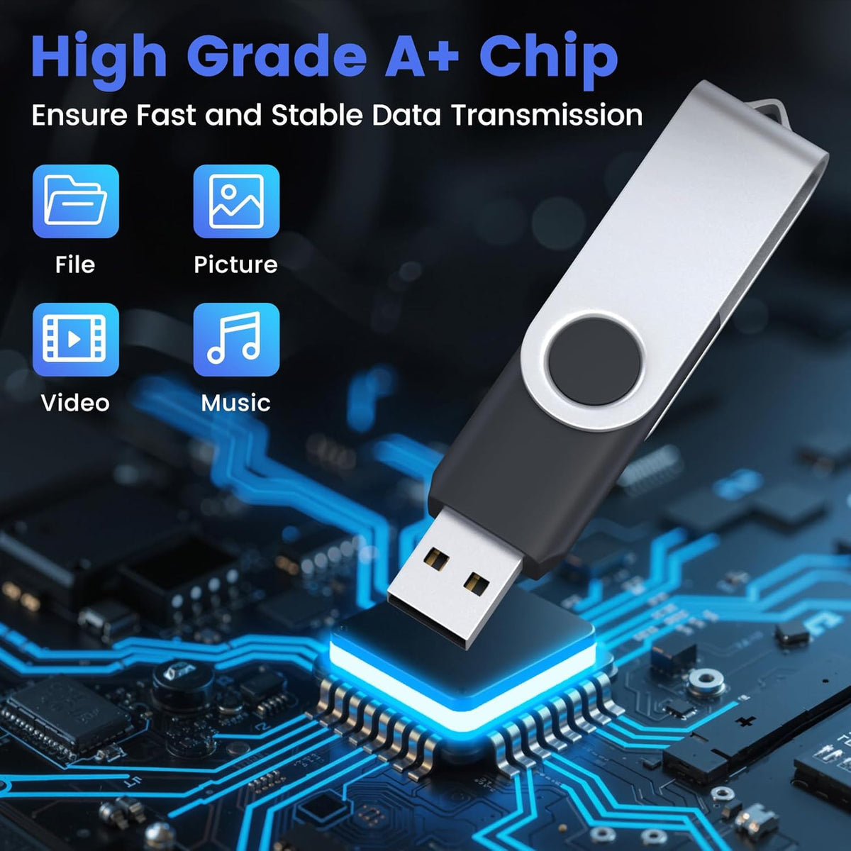 ABLAZE Flash Drives 1GB 20 Pack, USB 2.0 Thumb Drive Bulk with Lanyards Swivel Memory Stick U Disk 1GB Pendrive USB Pack (Black)