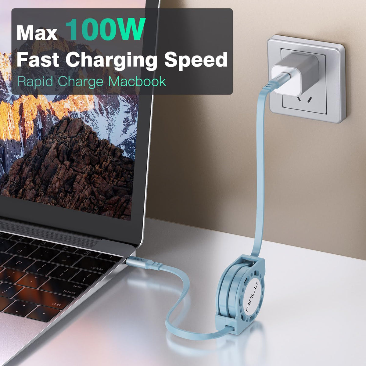 Retractable USB C Cable [2Pack/4Ft] - 100W Fast Charging USB C to USB C for iPhone 15 Pro Max, iPad Pro, MacBook,