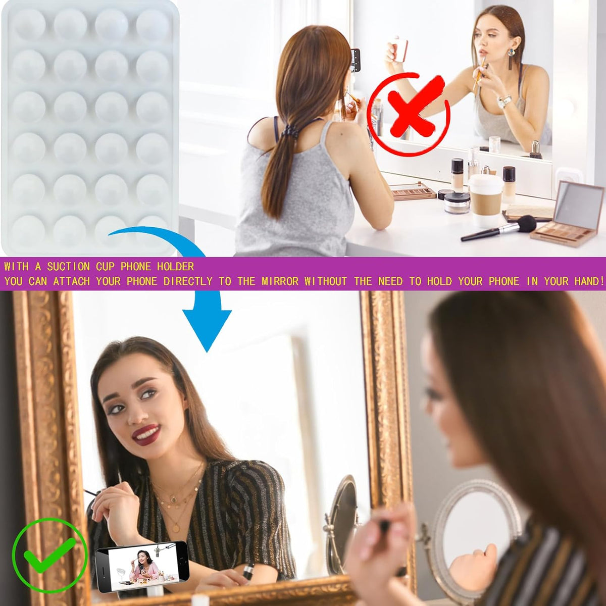Suction Phone Case Mount for iPhone and Android, Hands-Free Mobile Holder for Mirrors and Flat Surfaces