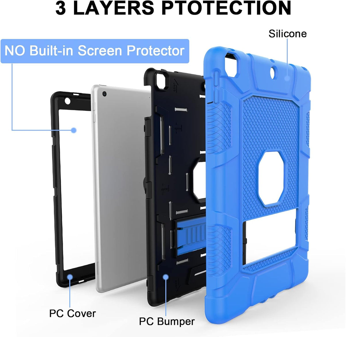 Rantice iPad 9th Generation Case, iPad 8th Generation Case, iPad 7th Generation Case, Hybrid Shockproof Rugged Drop Protection Cover with Kickstand for iPad 10.2'' (Blue+Black)