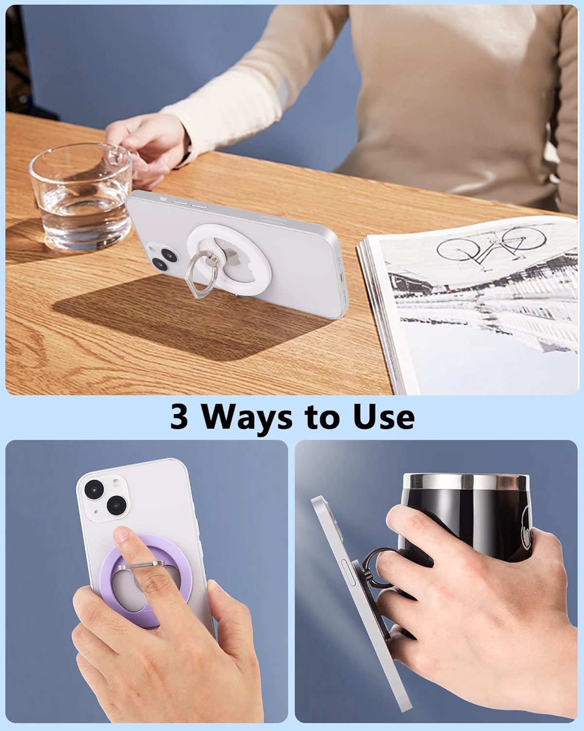 Magnetic Phone Grip (MagGo), Removable Phone Holder Stand, Adjustable Finger Ring Grip Compatible with MagSafe iPhone