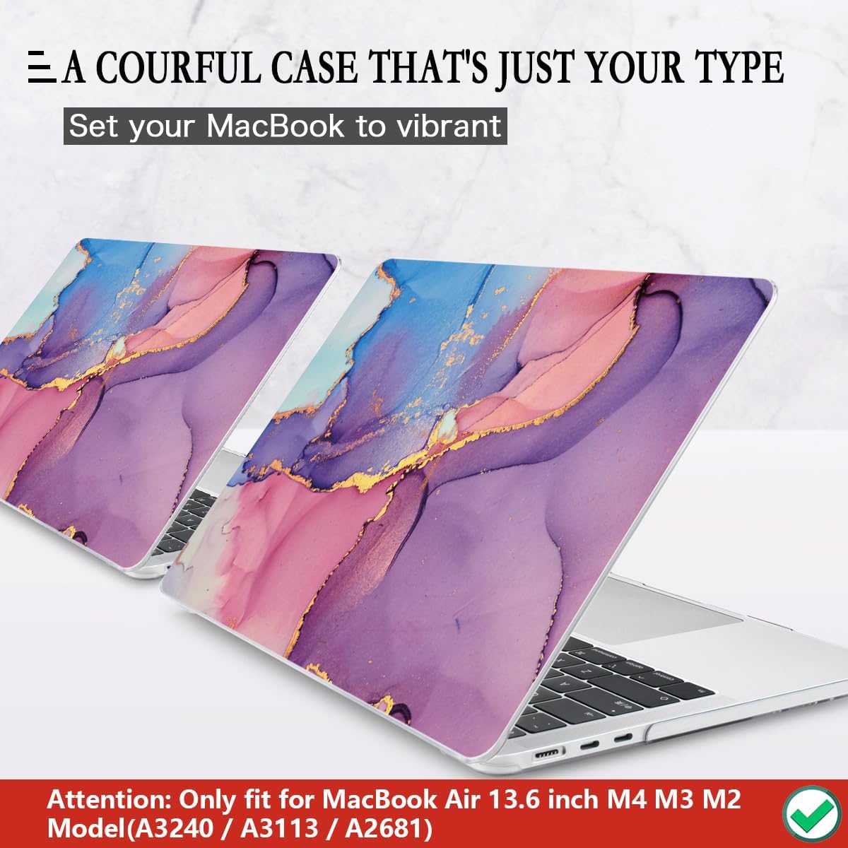 CISSOOK Compatible with MacBook Air 13.6 inch Case 2025 2024 2022 Release M4 M3 M2 Chip, Marble Plastic Hard Shell Case Keyboard Cover for MacBook Air 13.6 inch A3240 A3113 A2681, Purple Marble