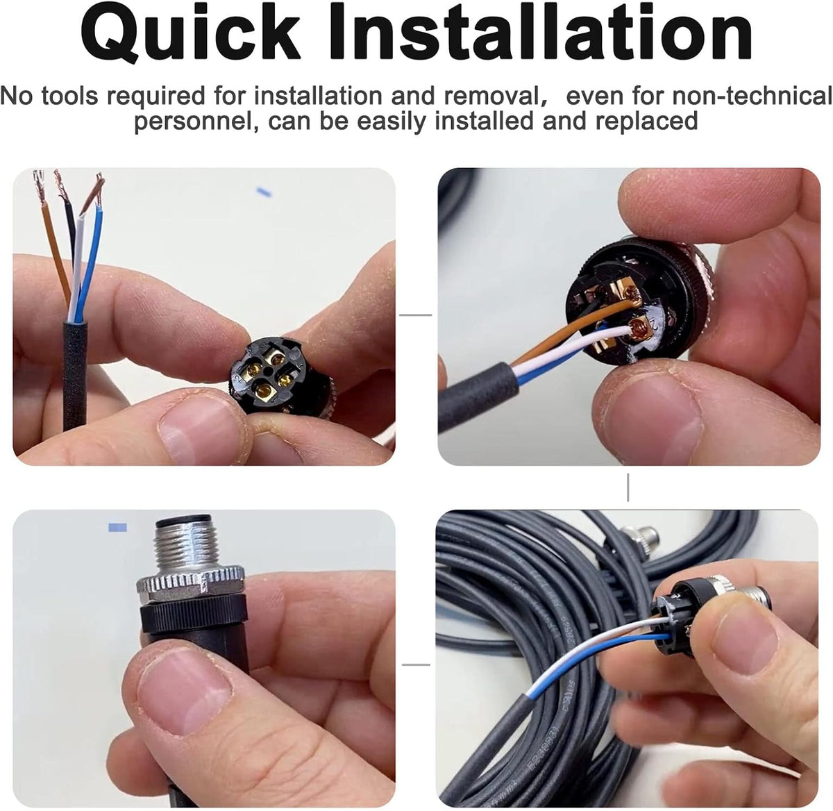M12 Male 4 Pin Right Angle Connector, Aviation Socket Electrical Cable 6.5Ft/2M for Industrial Automation Control