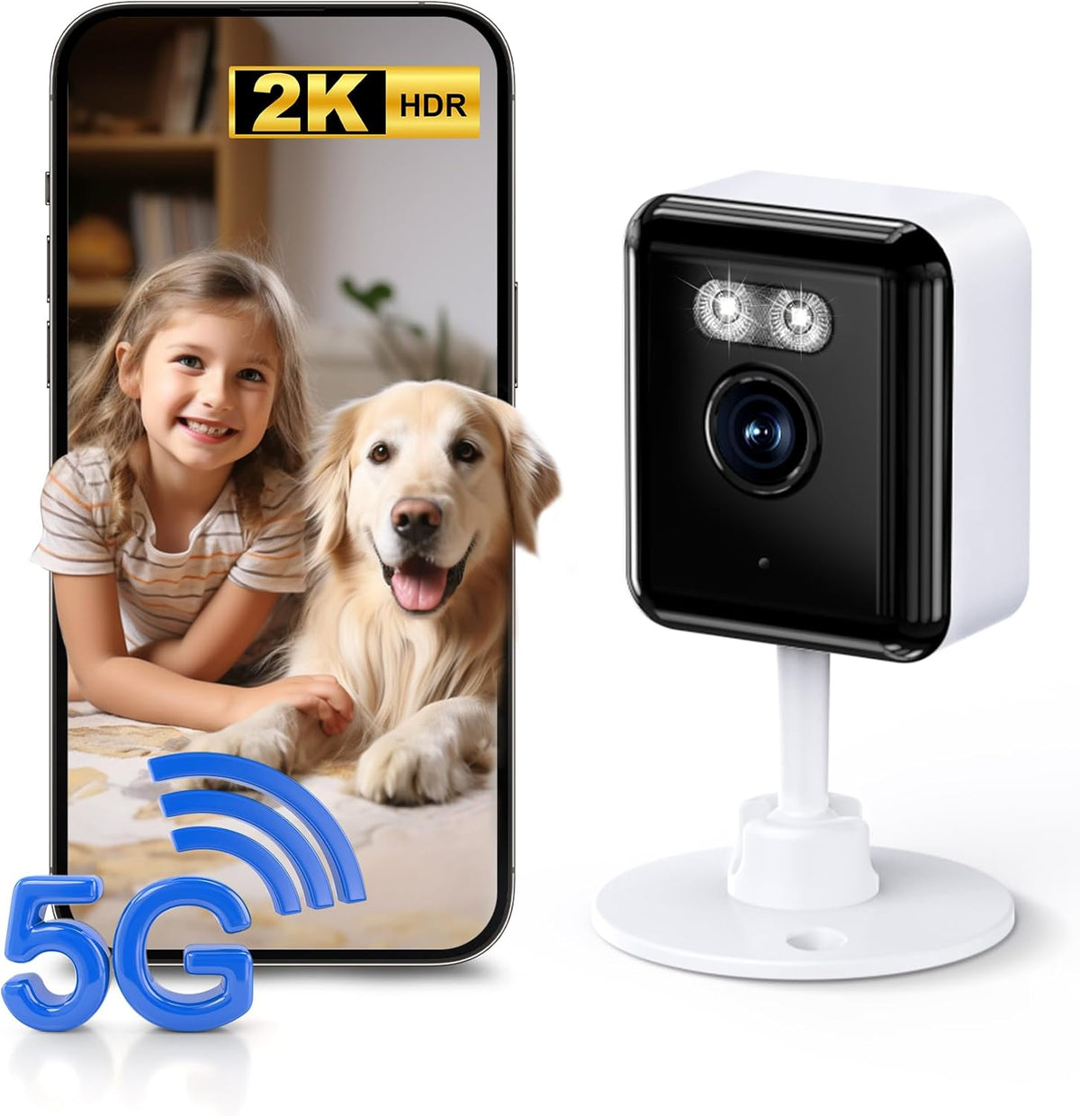 Gianteye 2K 2.4/5GHz 6 2 Cameras for Home Security, Wi-Fi Indoor Camera for Dog/Pet/Nanny/Baby with US Phone App, AI