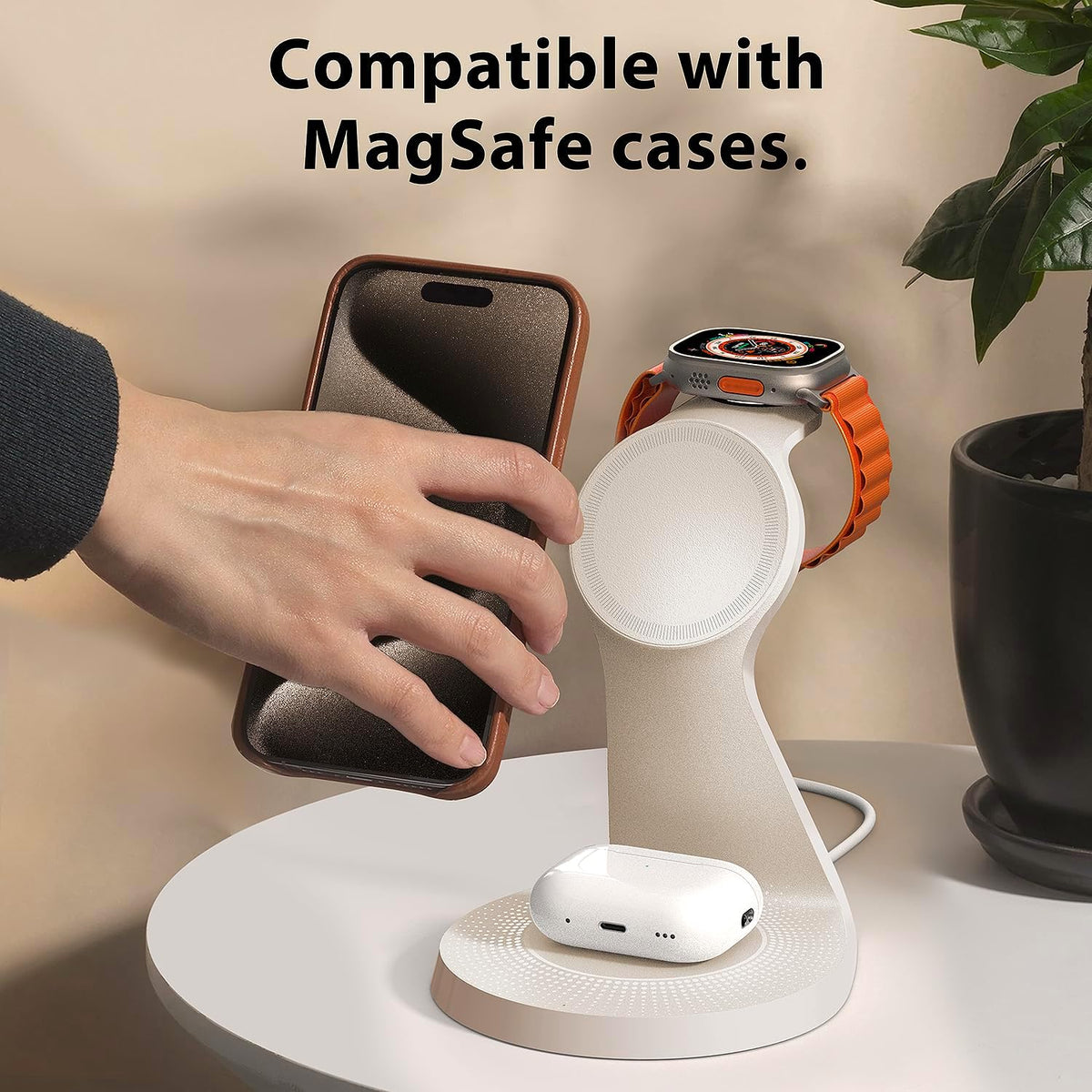 3 in 1 Charging Station for Apple Devices,Mag-Safe Charger Stand Fast Charging,Wireless Charger for iPhone 16/15/14/13/12 Series,& AirPods,& iWatch(USB Charger Included)
