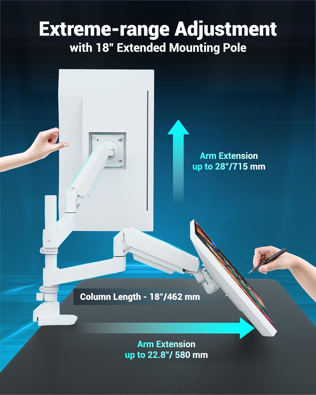 Dual Monitor Arm for 13-49 Inch Ultrawide Screens, Heavy Duty Monitor Mount for 2 Monitors up to 44lbs, Full Motion Vertical Stacked Dual Monitor Arm Desk Mount, 75/100mm VESA Mount, White