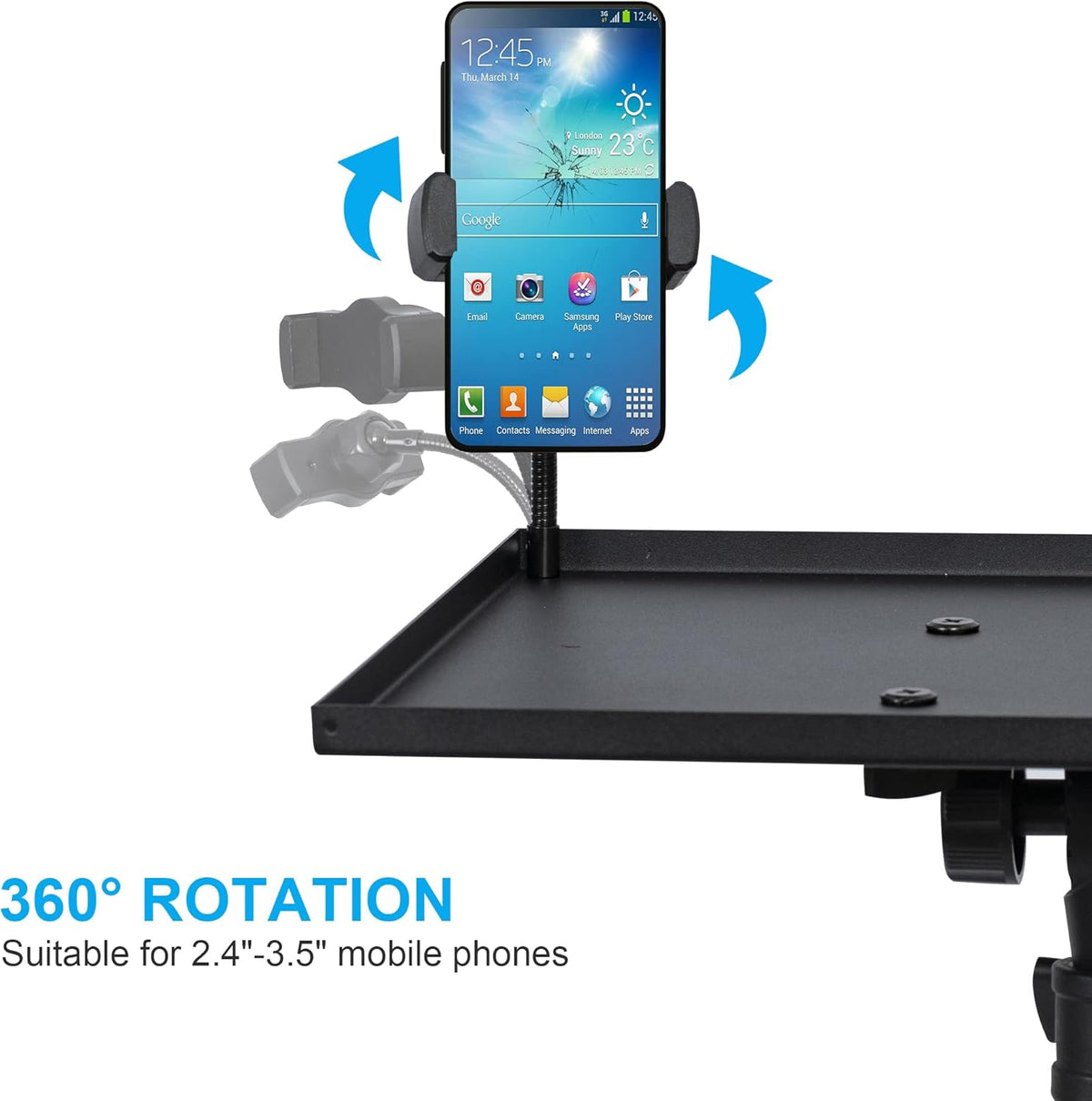 Projector Stand Tripod from 23" to 46", Laptop Tripod Stand Height Adjustable with Gooseneck Phone Holder, Laptop Floor Stand for Office, Home, Stage, Studio, DJ Racks Holder Mount
