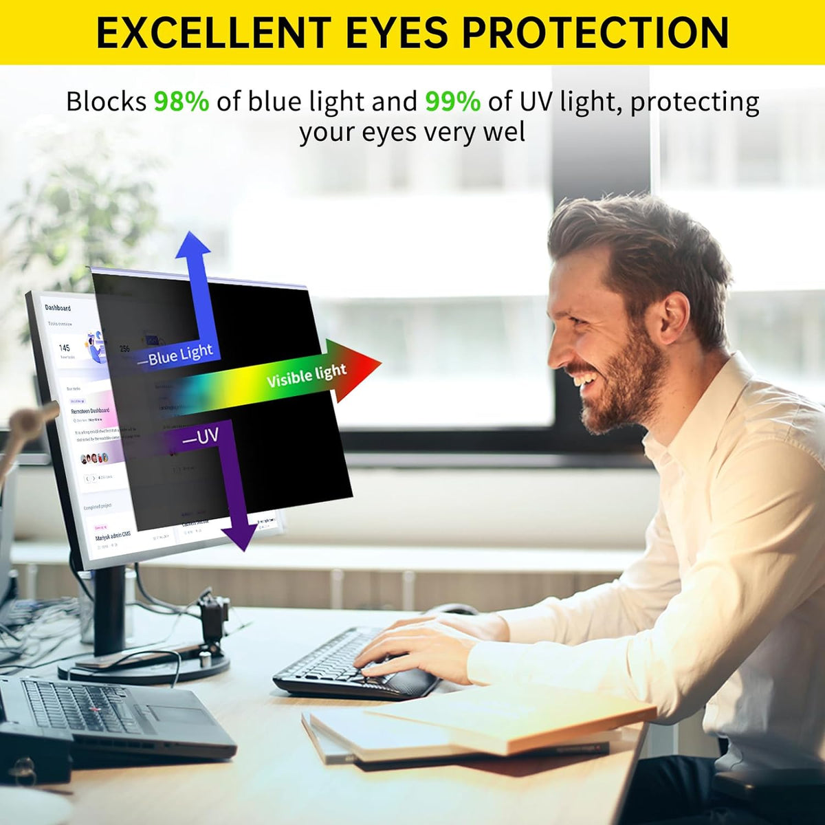 27 Inch Computer Privacy Screen for 16:9 Computer Monitor, Anti-Blue Light Monitor Privacy Screen Filter, Anti-UV Computer Screen Privacy Shield, Hanging Type