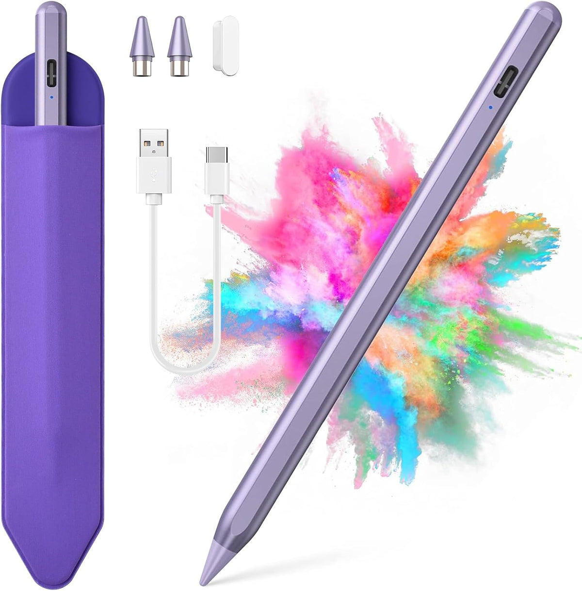 Stylus Pen for iOS&Android Touch Screens, Active Pencil for Samsung, Smart Digital Stylus Pens for Lenovo/Huawei/Vivo/Mi and Other Tablets, iPhone/Google Pixel Smart Phones Drawing&Writing (Purple)