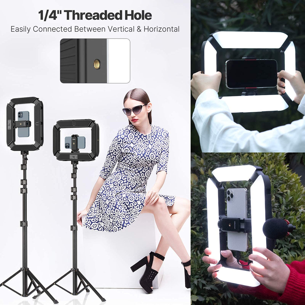 Smartphone Video Rig ULANZI U200 Camera Video Rig Phone Video Stabilizer LED Ring Light Selfie Light for Smartphone, Action Camera, YouTube, Vlogging