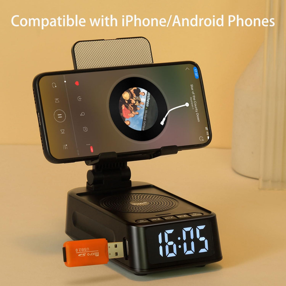 iFkoo Gifts for Men Women, Phone Stand with Bluetooth Speaker&Clock, Birthday Gifts for Him, Phone Holder with Wireless