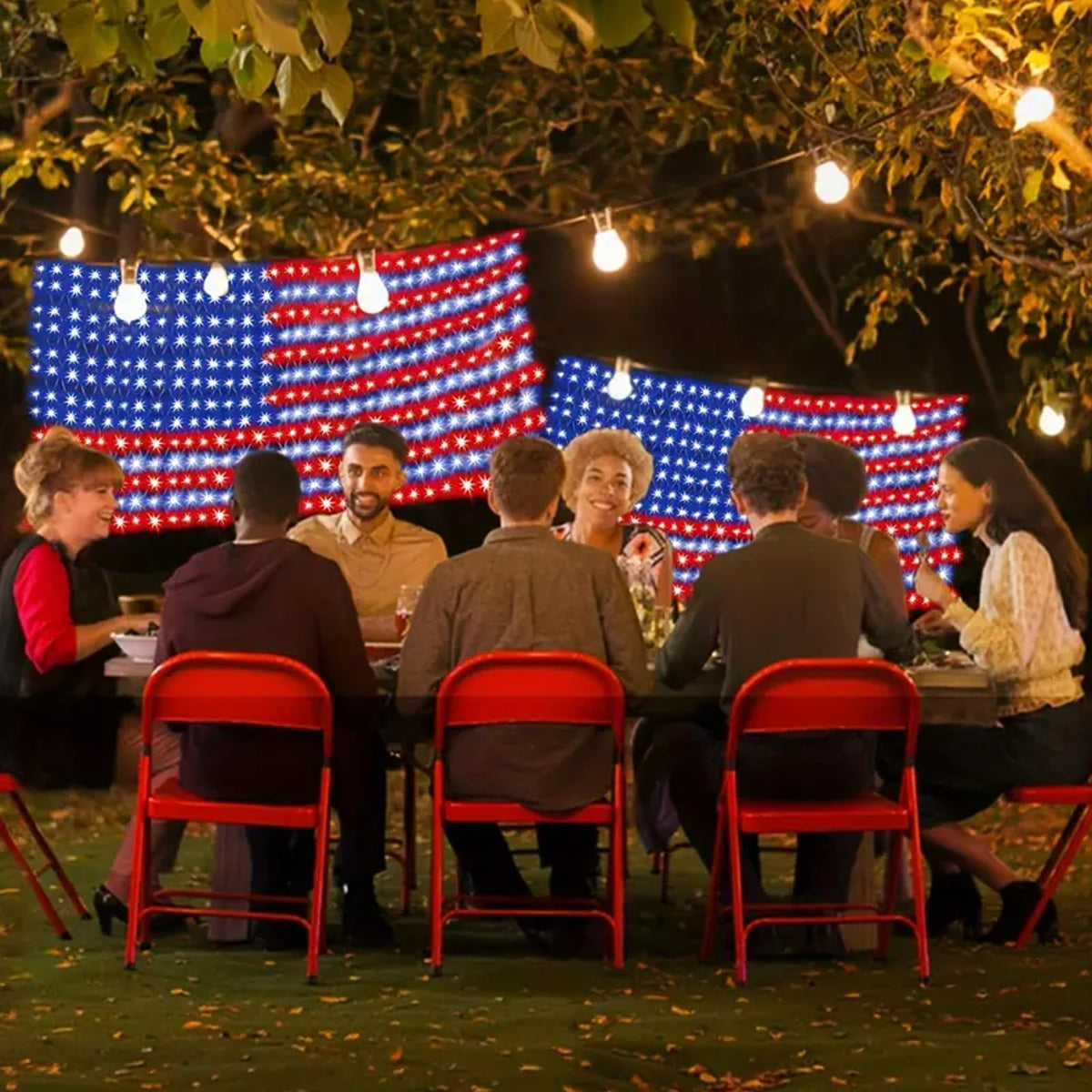 MINIAO American Flag Lights, 420 Super Bright Lighted American Flag Net Light Waterproof US Flags String Light for Independence Day July 4th