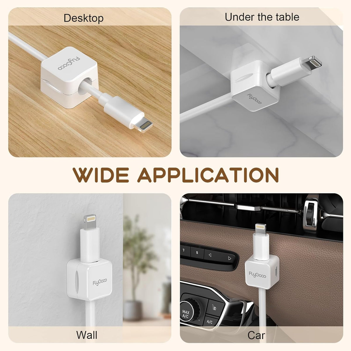 Flycoco 6 Pack Magnetic Cord Organizer, Cable Management Clips for Desk, Phone Charging Cable Storage Holder (White)