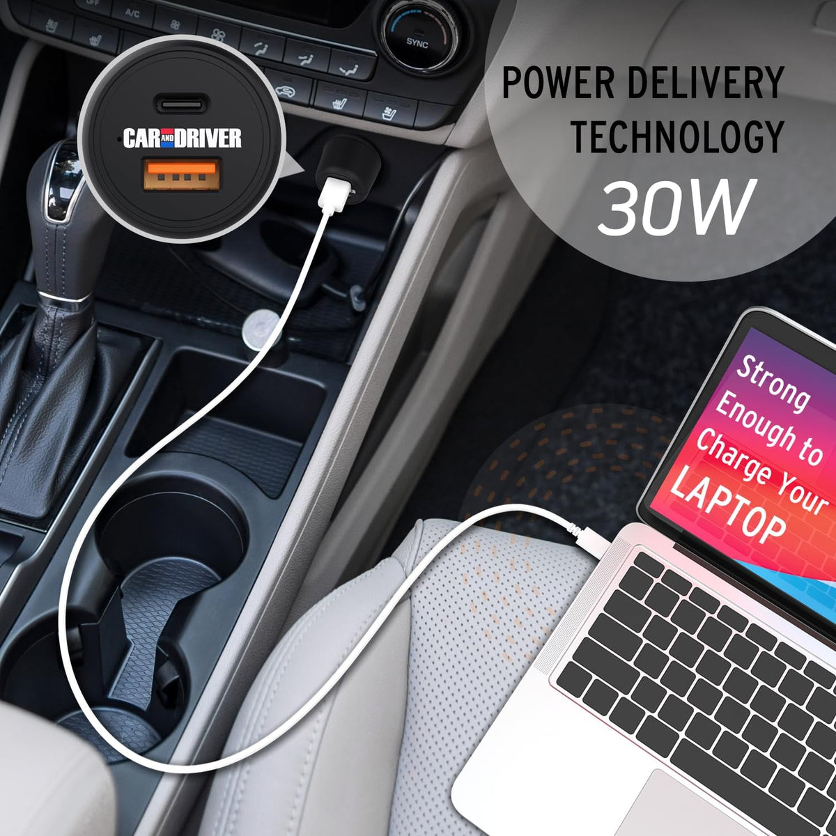 Car and Driver USB C 48W Car Charger Adapter with Fast Power Delivery (PD) Port, Dual Charger for iPhone