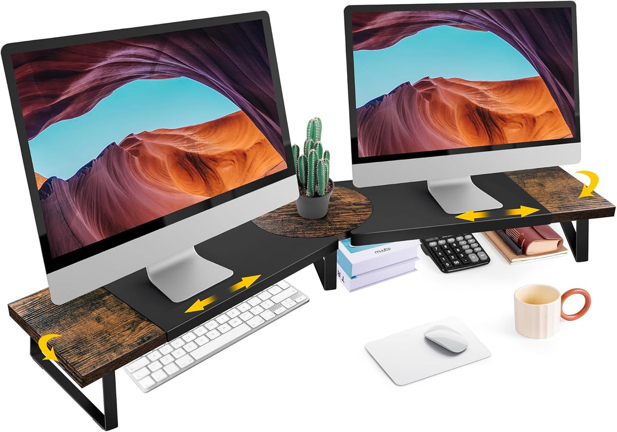 Dual Monitor Riser Stand For Desk, Adjustable Computer Monitor Stand For 2 Monitors, Shelf Riser For Desktop Organizer, For TV Laptop Printer