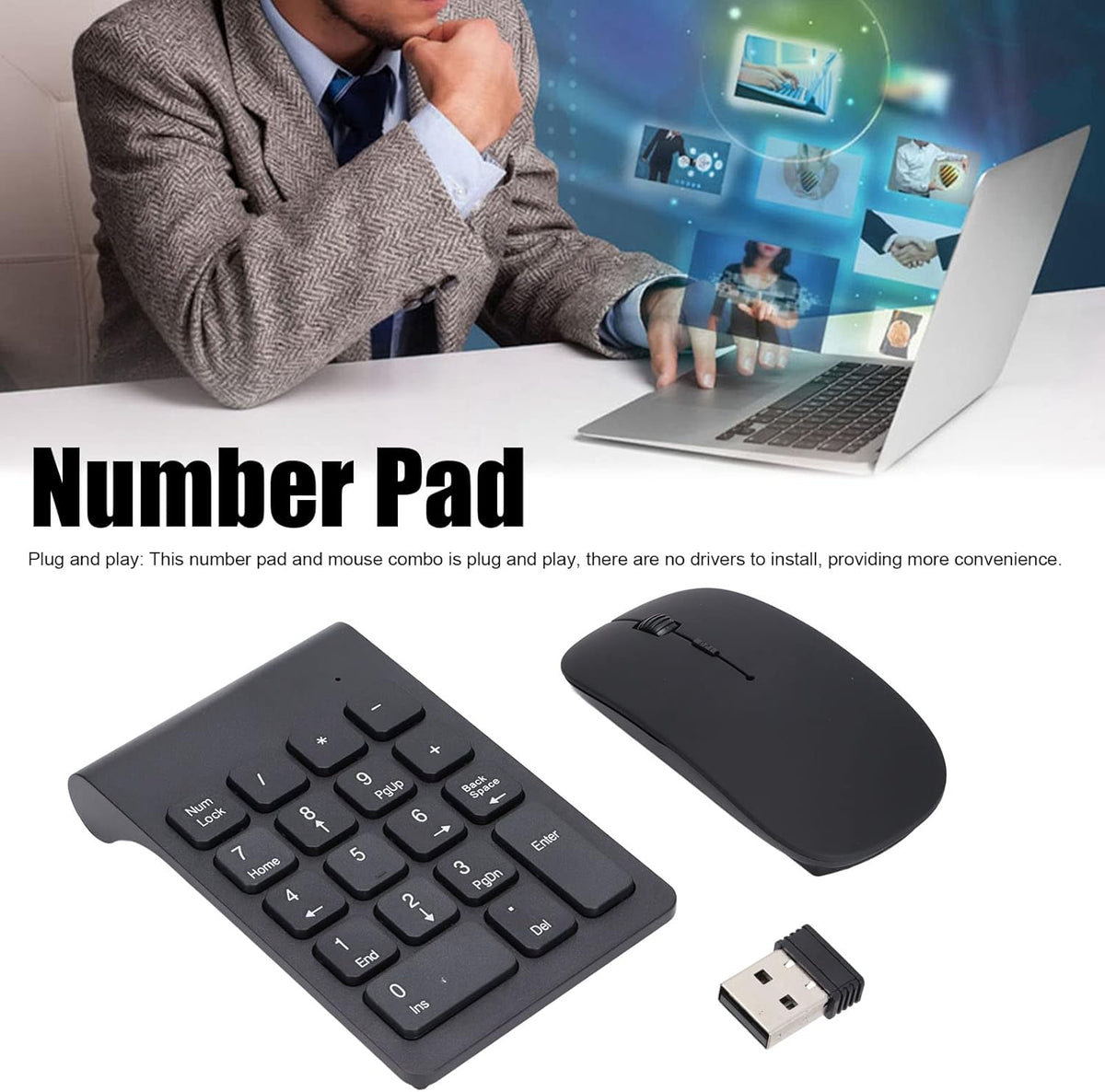 Wireless Numeric Keypad & Mouse Combo, Mini 18 Keys Number Pad for Financial Accounting, Wireless for Laptop, PC