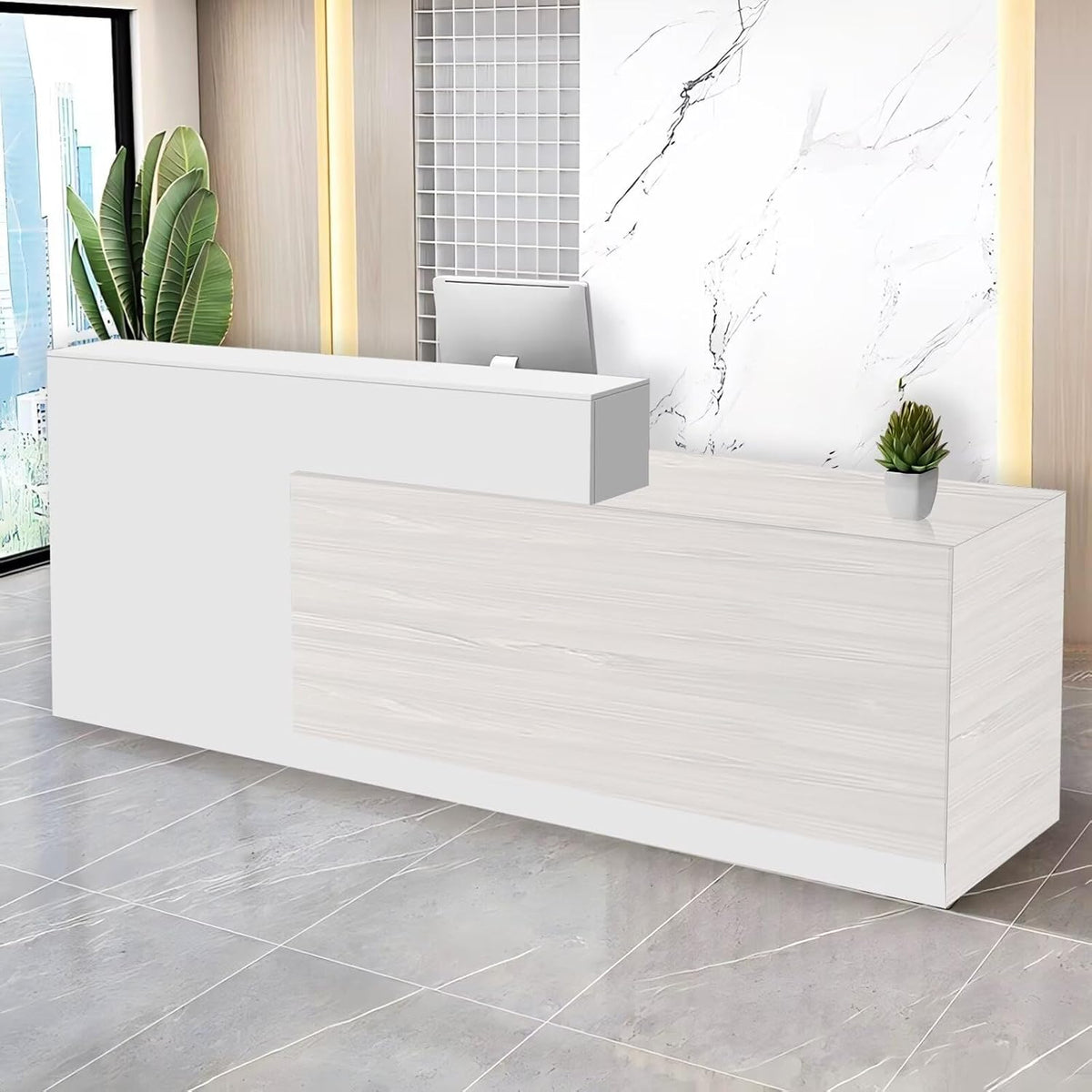 Reception Desk with Counter Modern Checkout Counter with Lockable Drawer Keyboard Tray Receptionist Desk for Office Salon Reception Table R Right 47inch/120cm