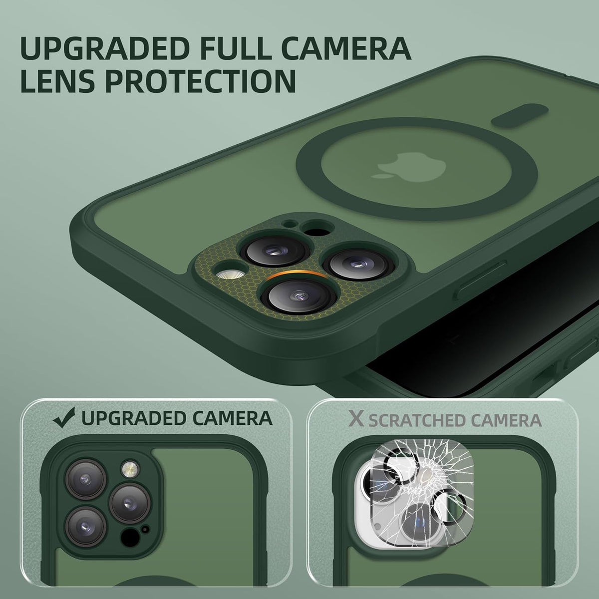 BERFY Magnetic for iPhone 13 Pro Max Case, Compatible with MagSafe, Built-in Privacy Screen Protector and Upgraded Camera Protection, Anti-Spy Full Body Shockproof Phone Case for 13 Pro Max 6.7",Green