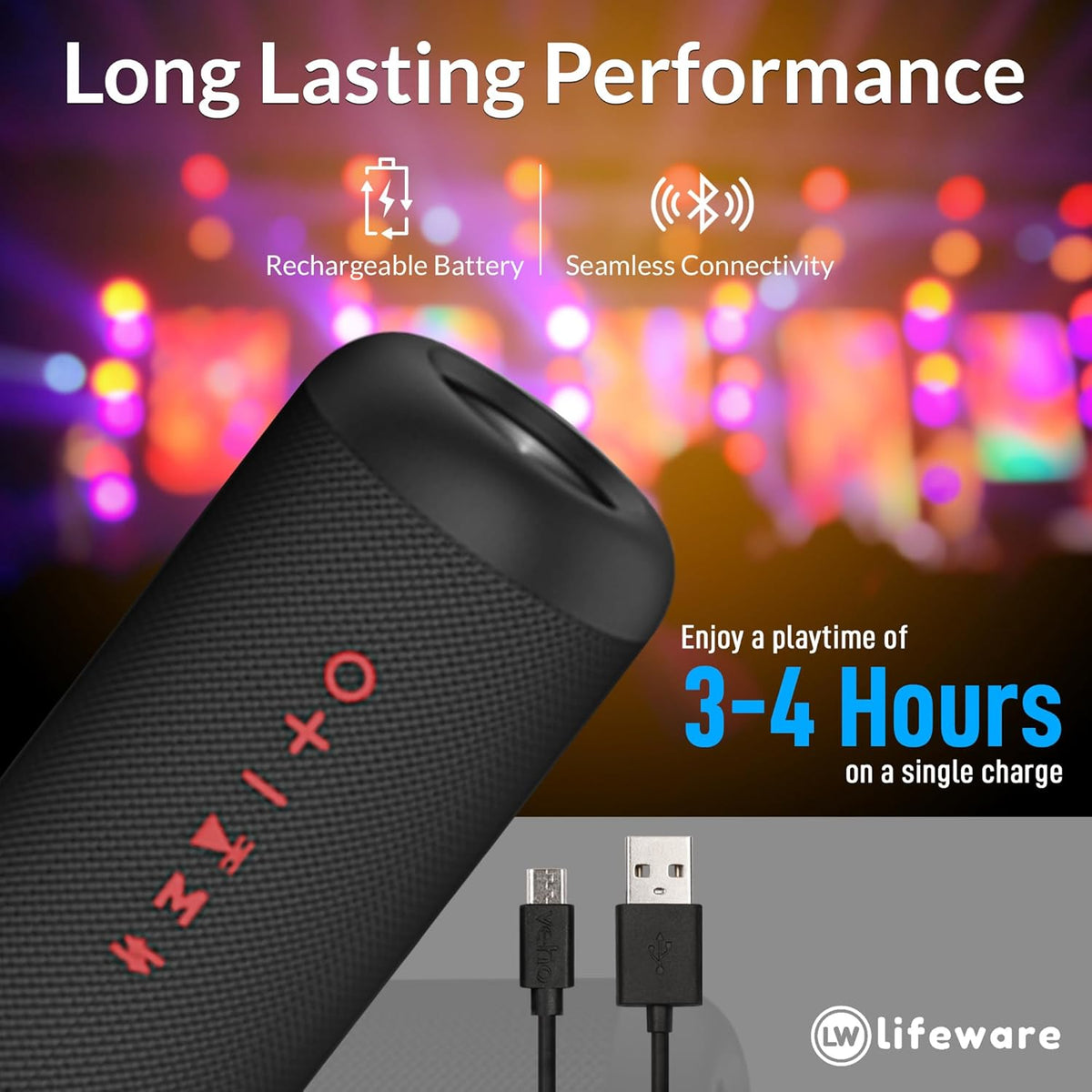TKO Wireless Speaker, IPX5 Water Resistant, TWS, Built-in Rechargeable Battery, Portable USB Speaker for All Devices