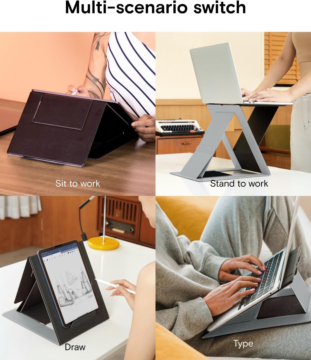 MOFT Folding Laptop Stand Lap Desk, Portable & Mini Computer Stand Laptop Desk for Travel and Home Office, Ergonomic Design with Adjustable Viewing Angles, Lightweight Computer Cooling Riser, Gray