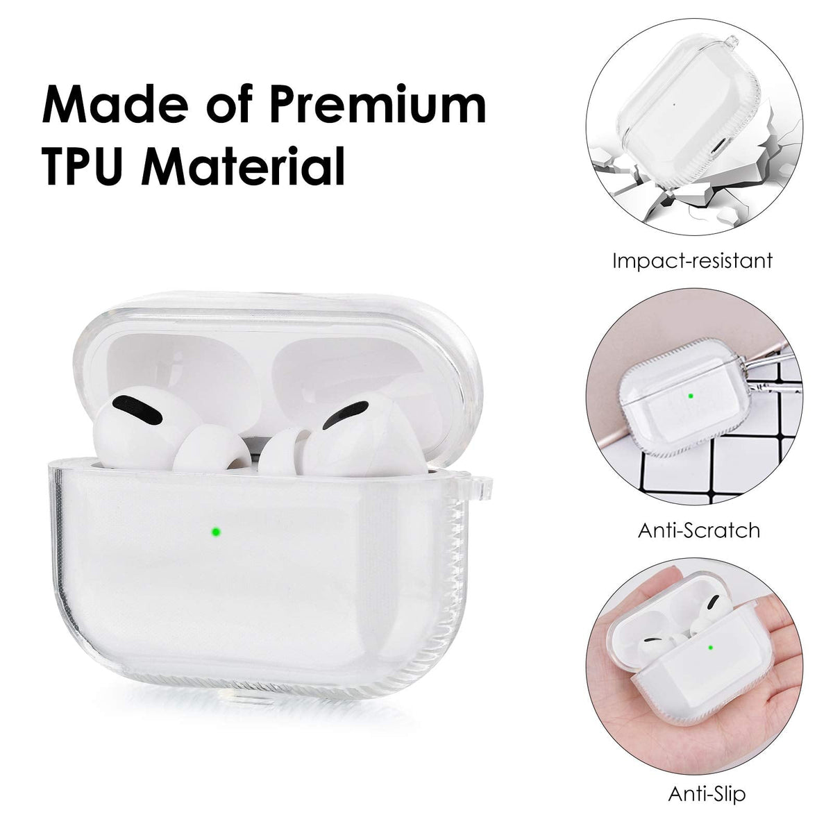KOREDA Protective Cover for AirPods Pro 2nd Generation/1st Generation, Soft Clear Shockproof and Anti-Fingerprint Case with Keychain for AirPods Pro