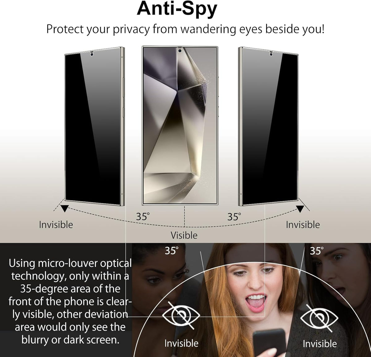 Samsung Galaxy S24 Ultra Privacy Screen Protector, Anti-Spy Flexible TPU Film [2 Pack], Full Coverage, Case Friendly