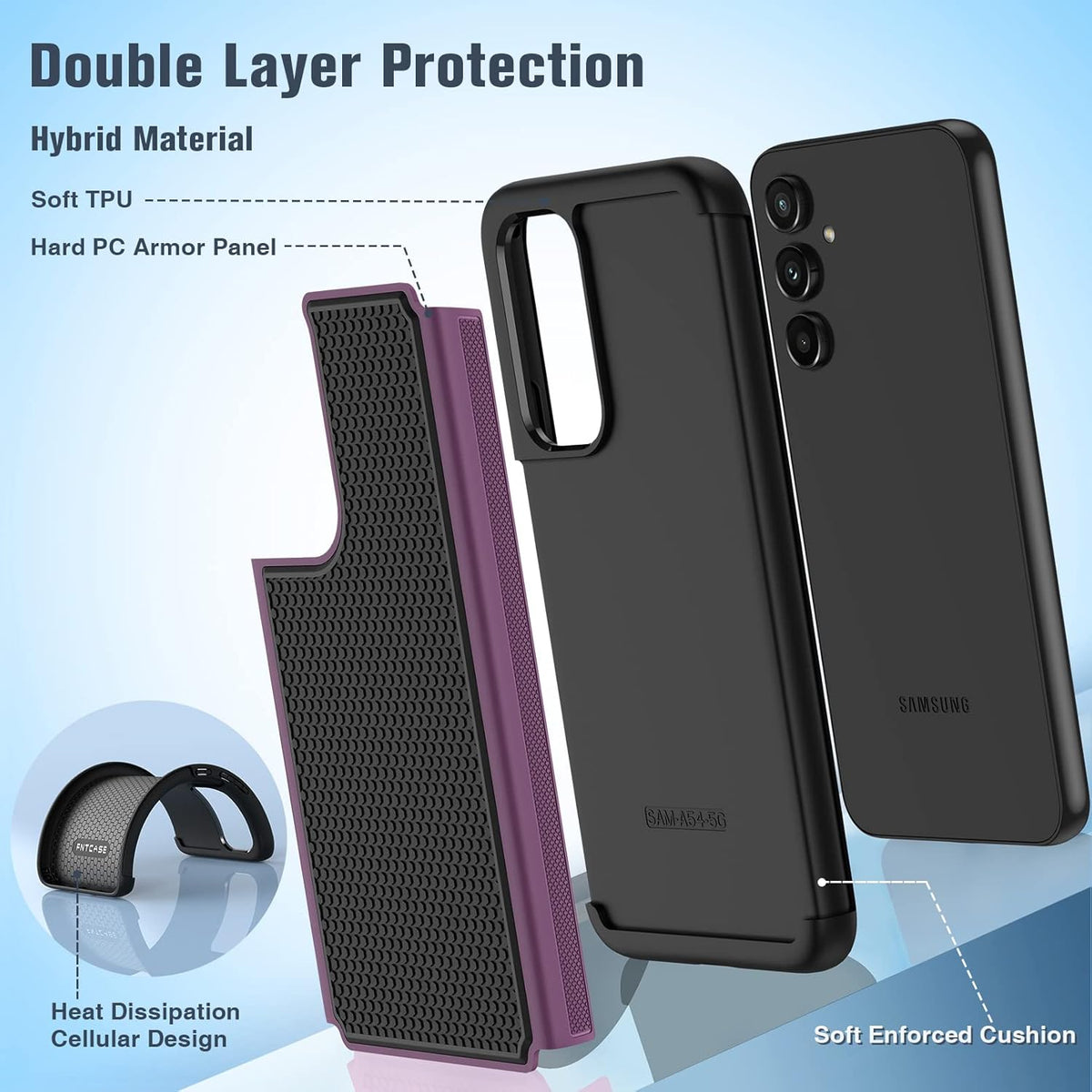 FNTCASE Dual Layer Shockproof Protective Case for Samsung Galaxy A54-5G, Non-Slip Matte Textured, Heavy Duty Rugged TPU