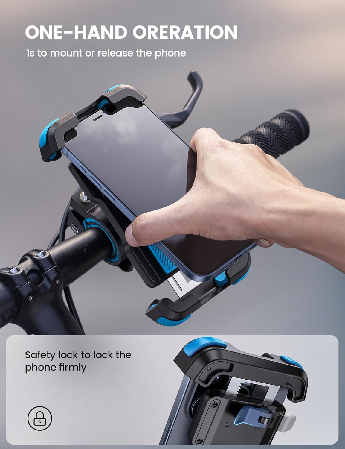 Lamicall Motorcycle Phone Mount, Bike Holder - Upgrade Adjustable Cell Holder, Bicycle Scooter Handlebar Cradle Clip for iPhone 15 Pro Max/Plus, 14, Galaxy S22 and 4.7-6.8" Phone, Blue