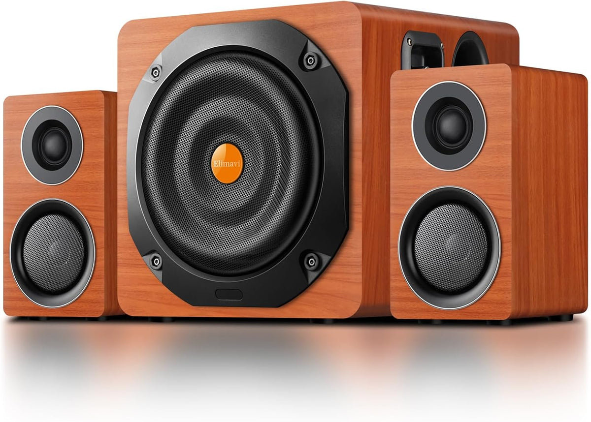 Computer Gaming Speaker System with Subwoofer, PC Desktop Monitor Surround Sound, Two Satellite with Midrange and Treble, Full Range Coverage, Support Optical/Coaxial/3.5 to RCA/Wireless Connection
