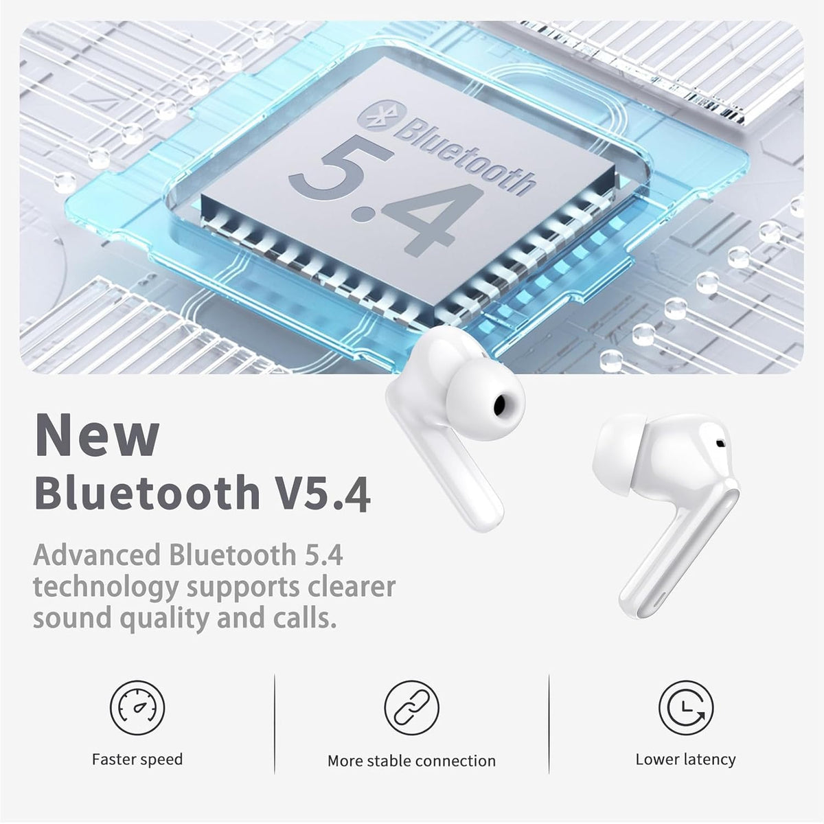 Wireless Earbuds, Bluetooth 5.4 Headphones in Ear with 4 ENC Noise Cancelling Mic, New Wireless Earphones HiFi Stereo Deep Bass 40H Playtime, In-Ear Bluetooth Earbuds LED Display IP7 Waterproof, White