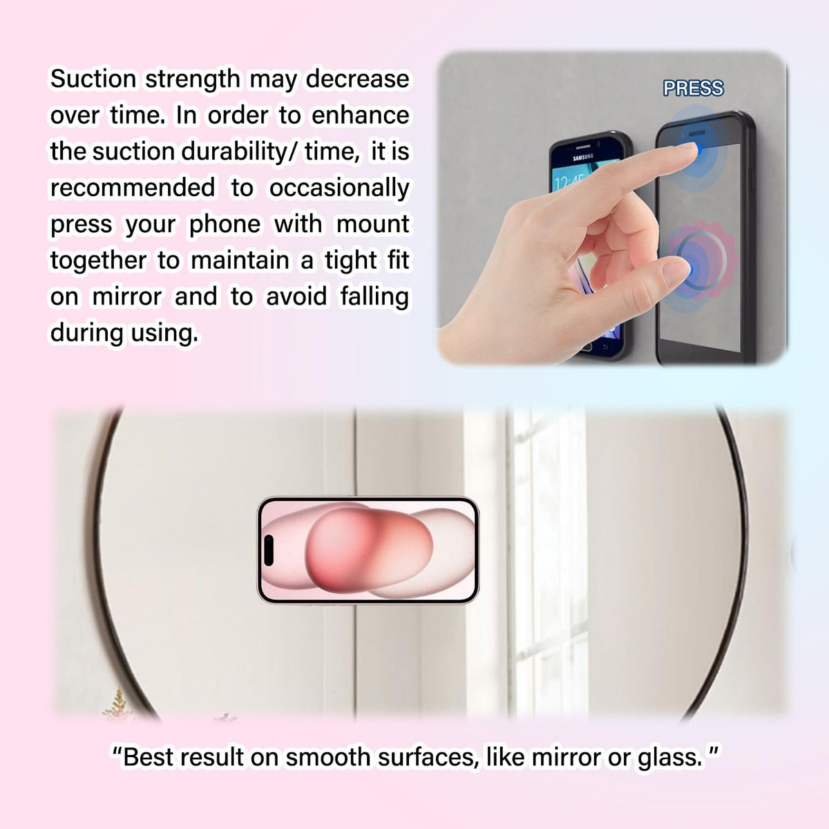 Silicone Suction Phone Case Magnetic Mount, Hands-Free Accessory for iPhone and Android, Mirror Shower Holder (Black)