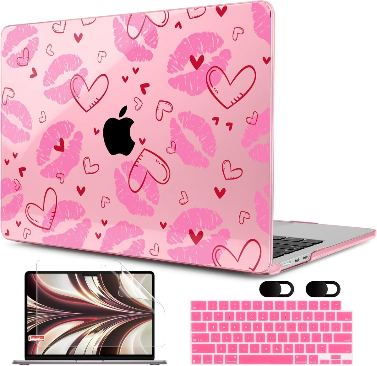MEEgoodo Case for MacBook Air M4/M3/M2 13.6 inch 2025 2024 2022, Fit Model A3240 A3113 A2681, Compatible with MacBook Air 13 inch, Laptop Hard Shell Case with Keyboard Cover, Cute Kiss & Love